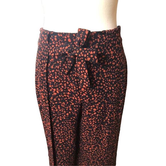 BP black and orange patterned palazzo high waist with attach front tie belt wide - Picture 3 of 13